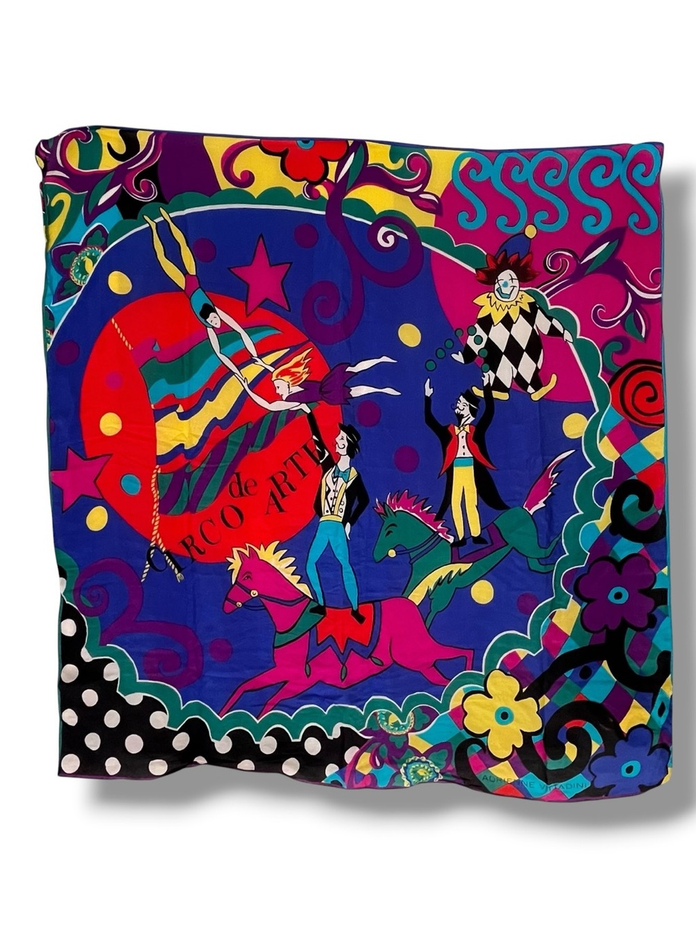 Vintage Adrienne Vittadini Silk Scarf Circus Theme
